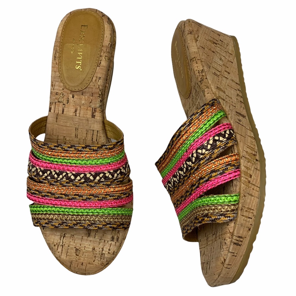Eric Javits Cork Raffia Mixed Media Wedge Sandals